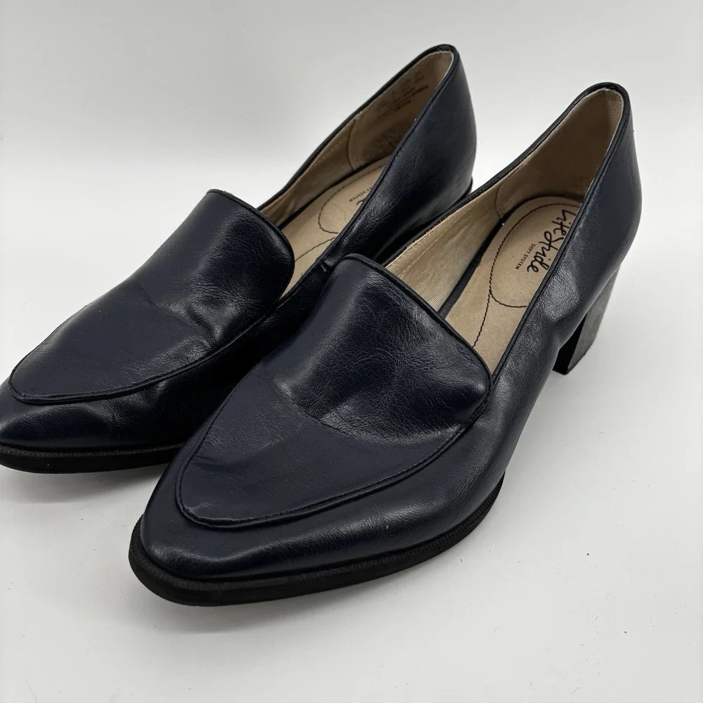 LIFESTRIDE Women's Devyn Slip On Block Heel Loafers Navy Athena US 9.5‎ Wide